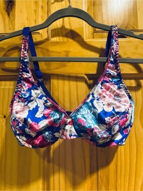 Floral UnderwireSatin Bra in Royal Blue and Pinks size 38D